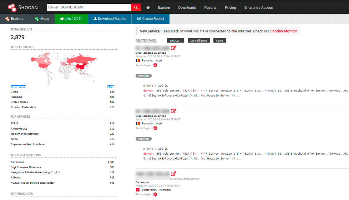 Page recherche Shodan